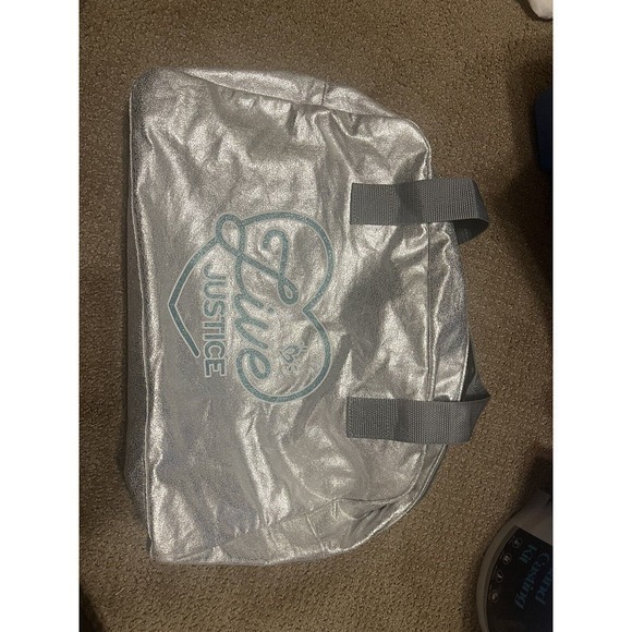 Justice Girl's‎ Metallic Silver Live Justice Duffle Sports Gym Bag - Picture 1 of 3